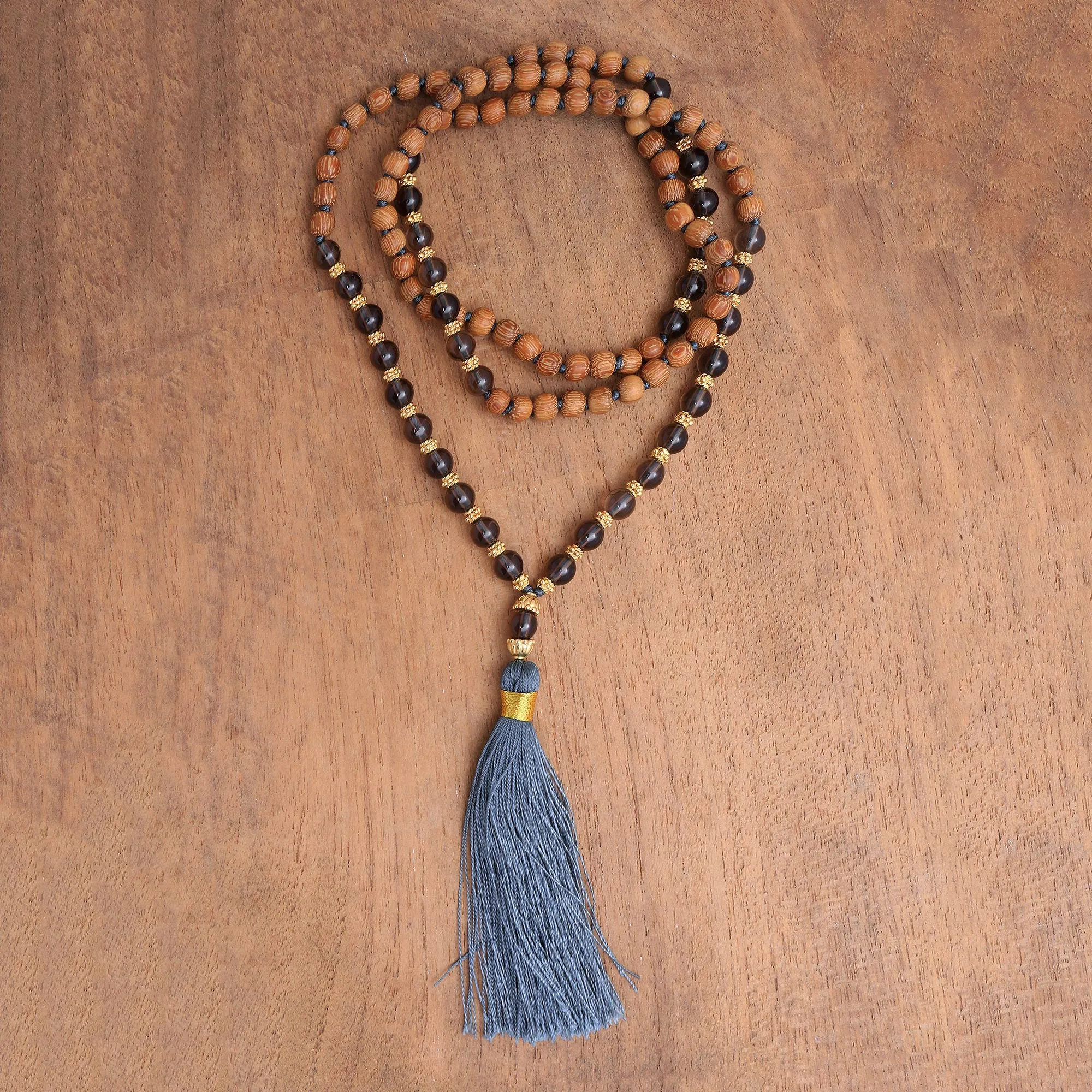Batuan Harmony 22k Gold Plated Smoky Quartz Beaded Necklace from Bali
