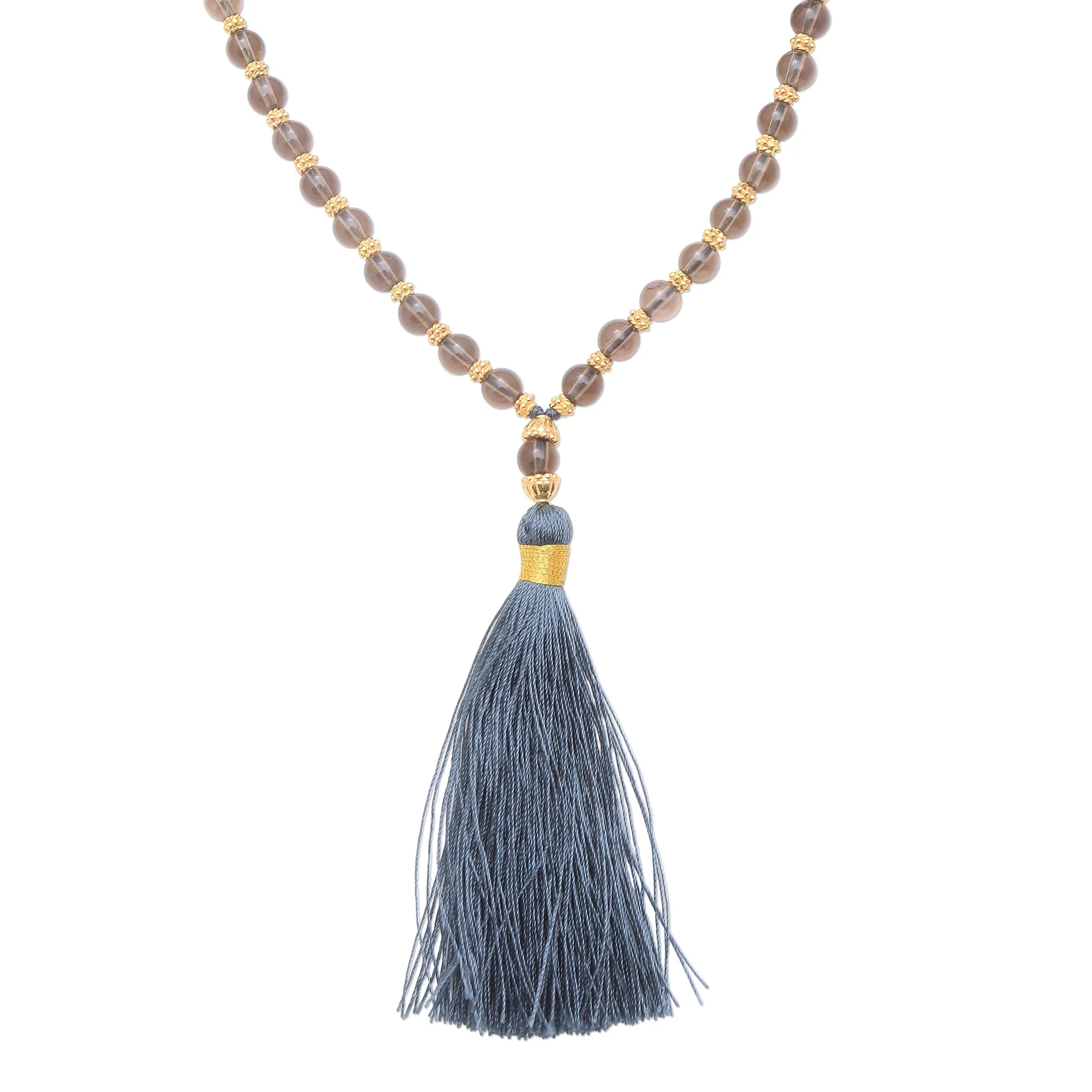Batuan Harmony 22k Gold Plated Smoky Quartz Beaded Necklace from Bali