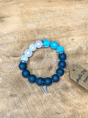 Black druzy freshwater pearl faceted turquoise stretch bracelet
