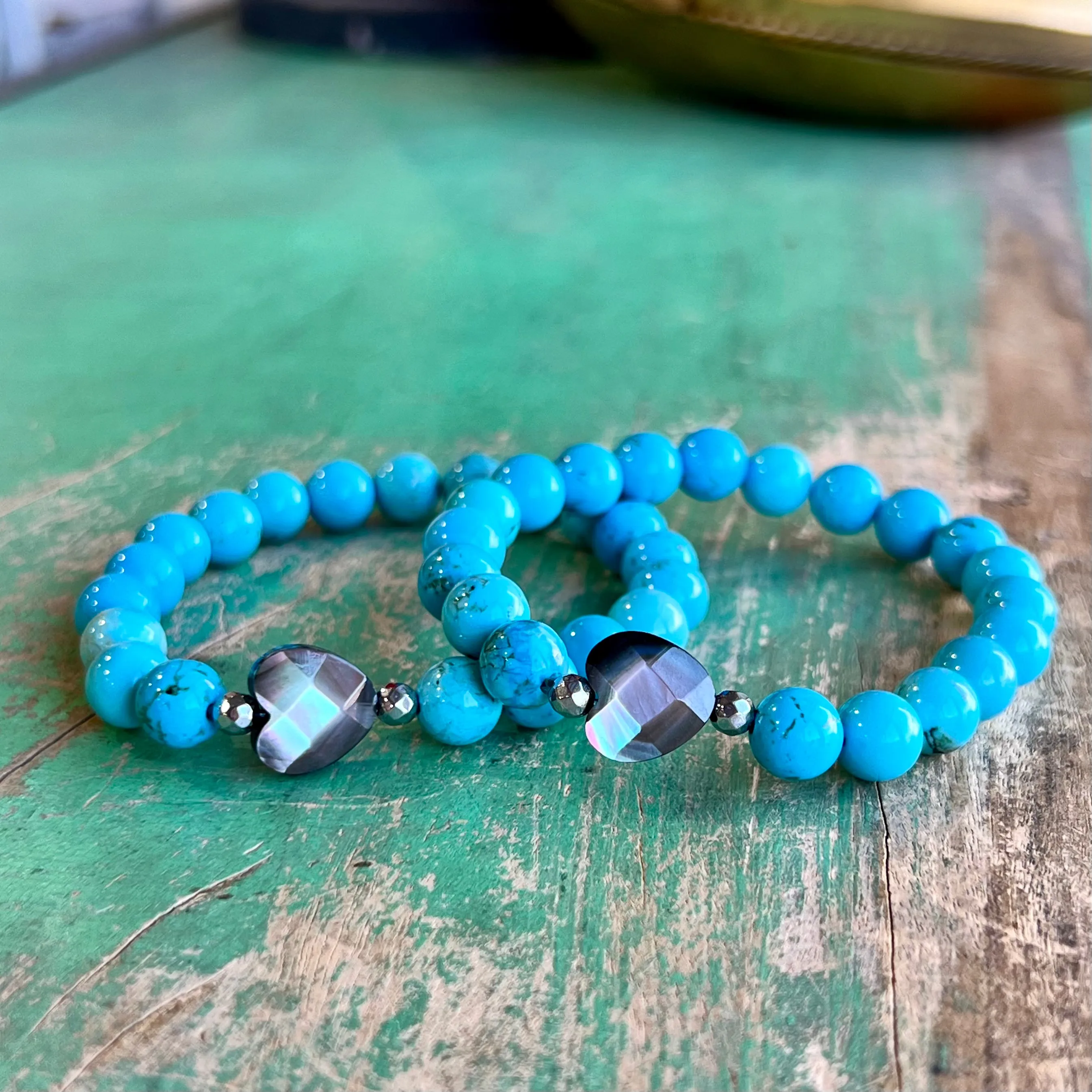 Black Shell Heart Turquoise Bracelet