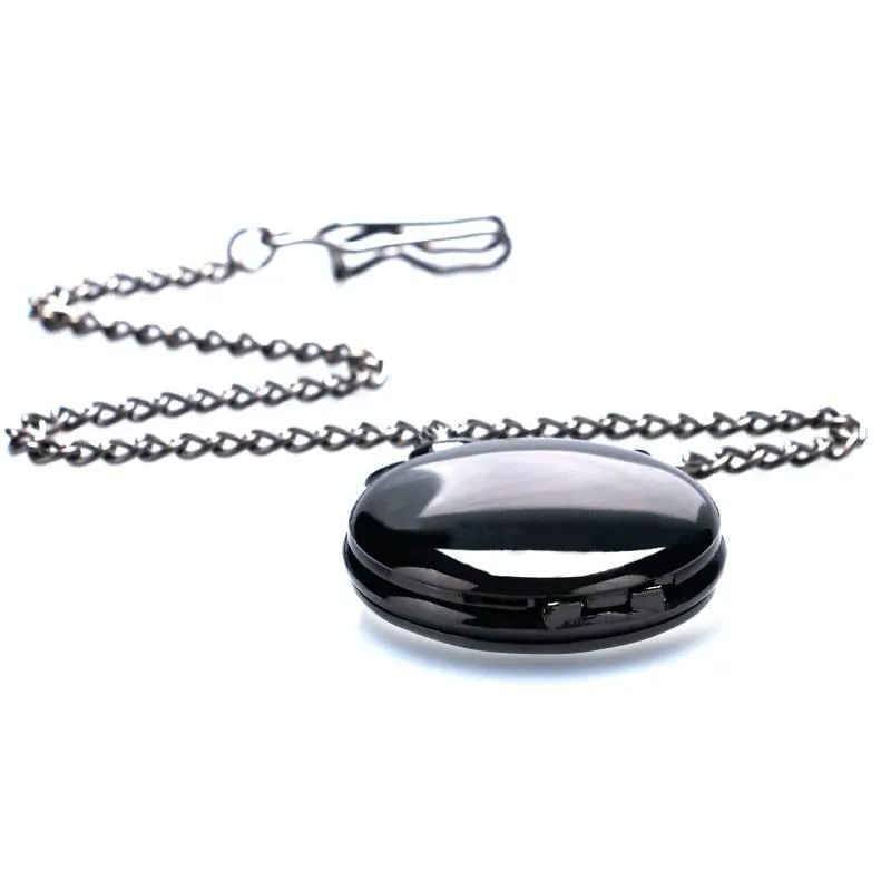 Black Vintage Quartz Full Hunter Pocket Watch - Flat Black