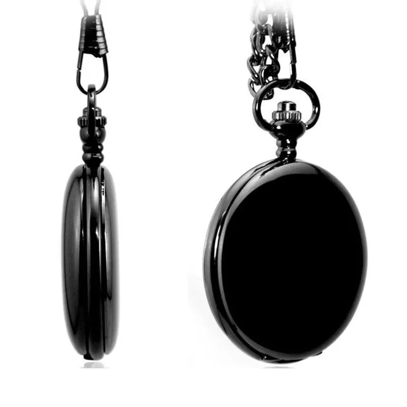 Black Vintage Quartz Full Hunter Pocket Watch - Flat Black