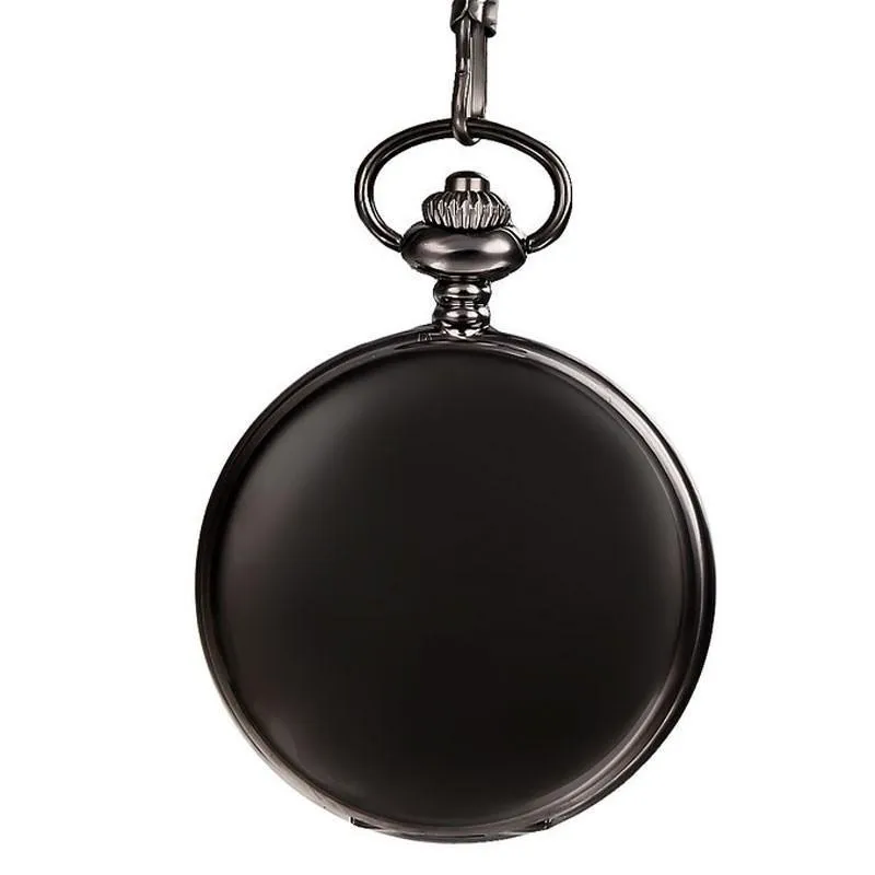 Black Vintage Quartz Full Hunter Pocket Watch - Flat Black