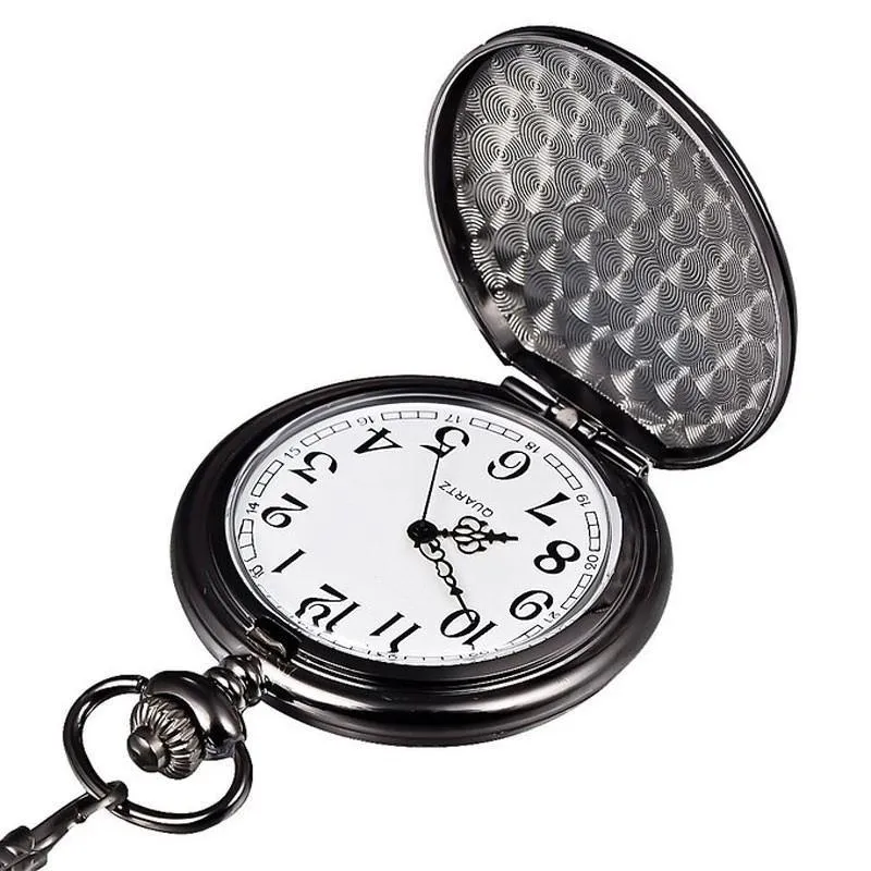 Black Vintage Quartz Full Hunter Pocket Watch - Flat Black