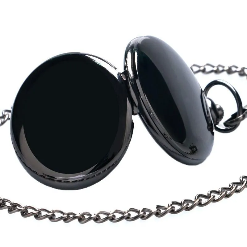 Black Vintage Quartz Full Hunter Pocket Watch - Flat Black