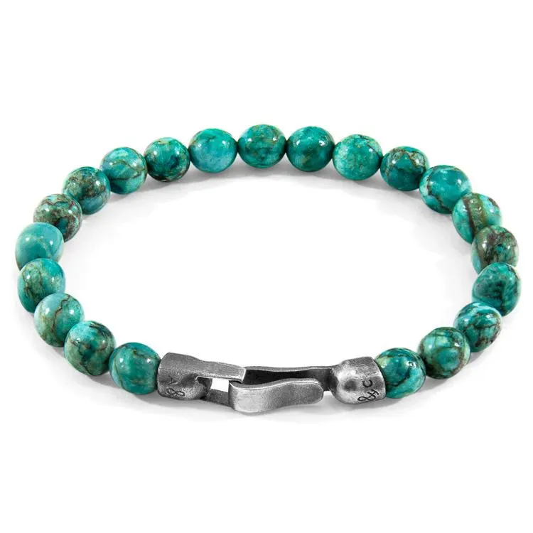 BLUE TURQUOISE NACHI SILVER AND STONE BEADED BRACELET