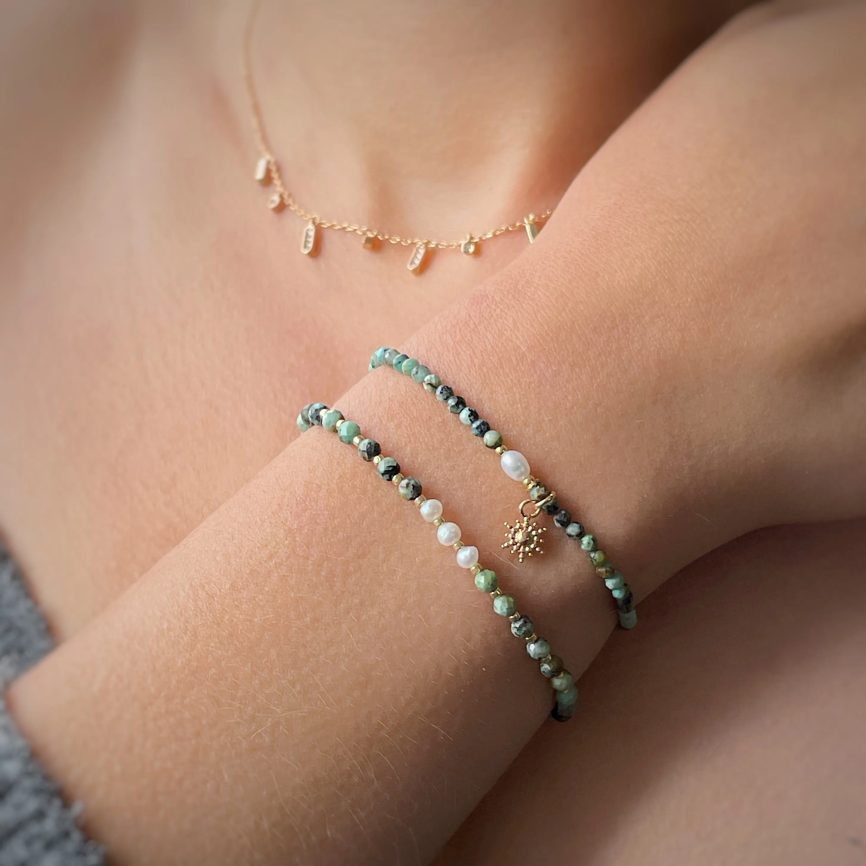 Bracelet perles turquoise Soleil