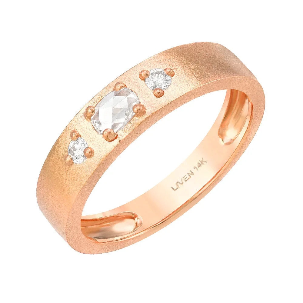 Brushed Wide Band With Triple Diamonds