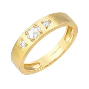 Brushed Wide Band With Triple Diamonds