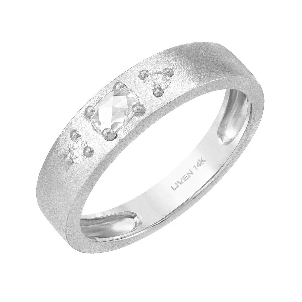 Brushed Wide Band With Triple Diamonds