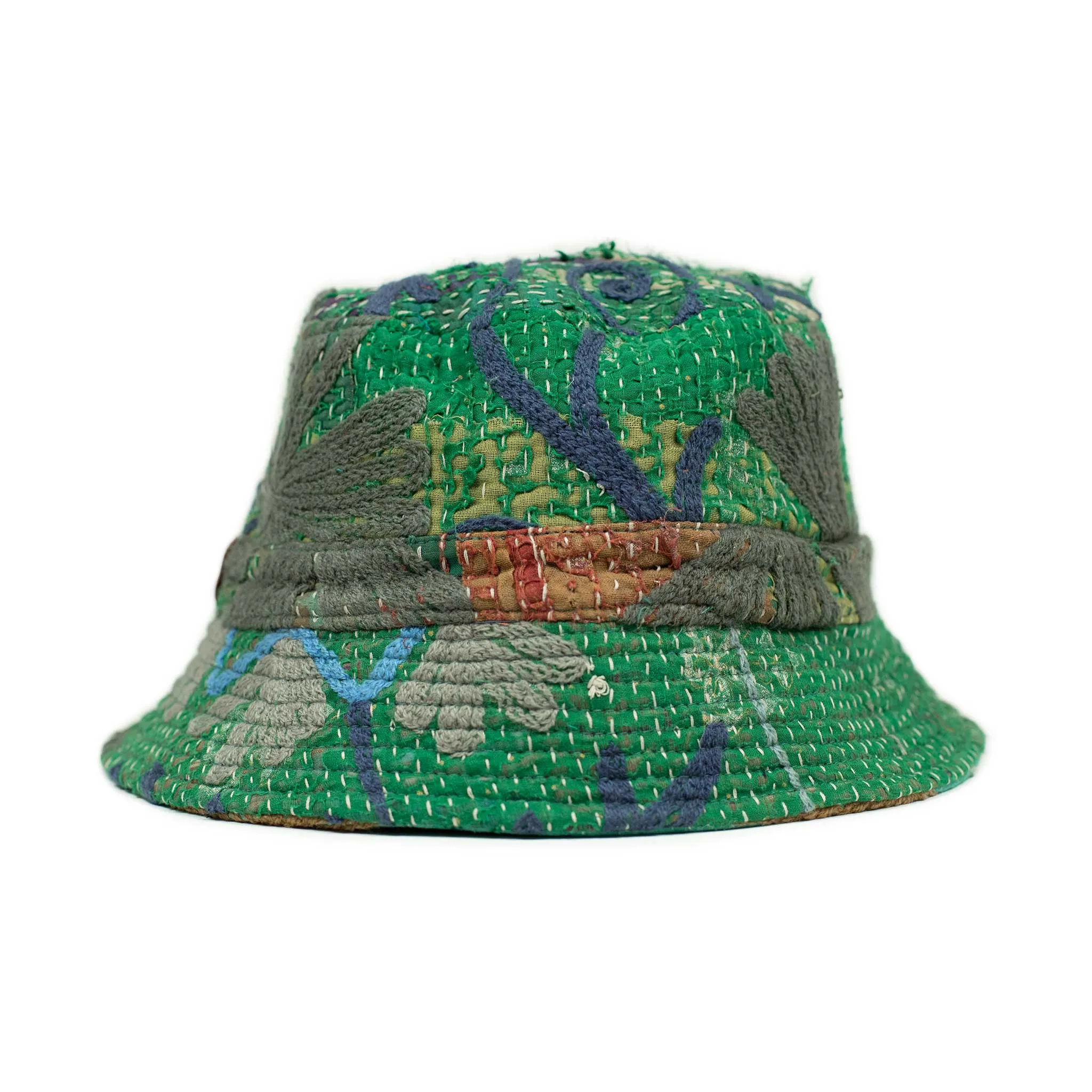 Bucket hat in upcycled hand-embroidered saris and blankets