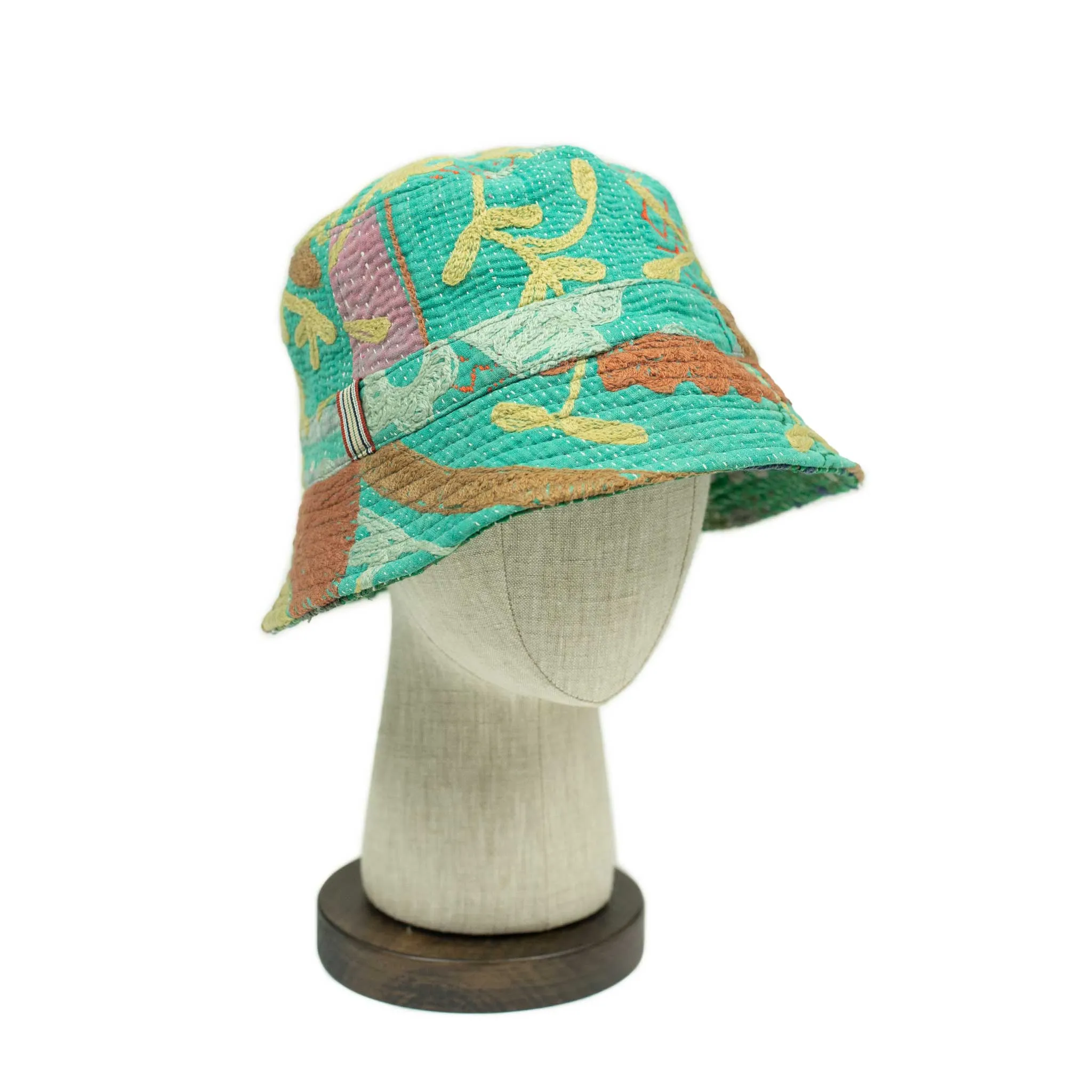 Bucket hat in upcycled hand-embroidered saris and blankets