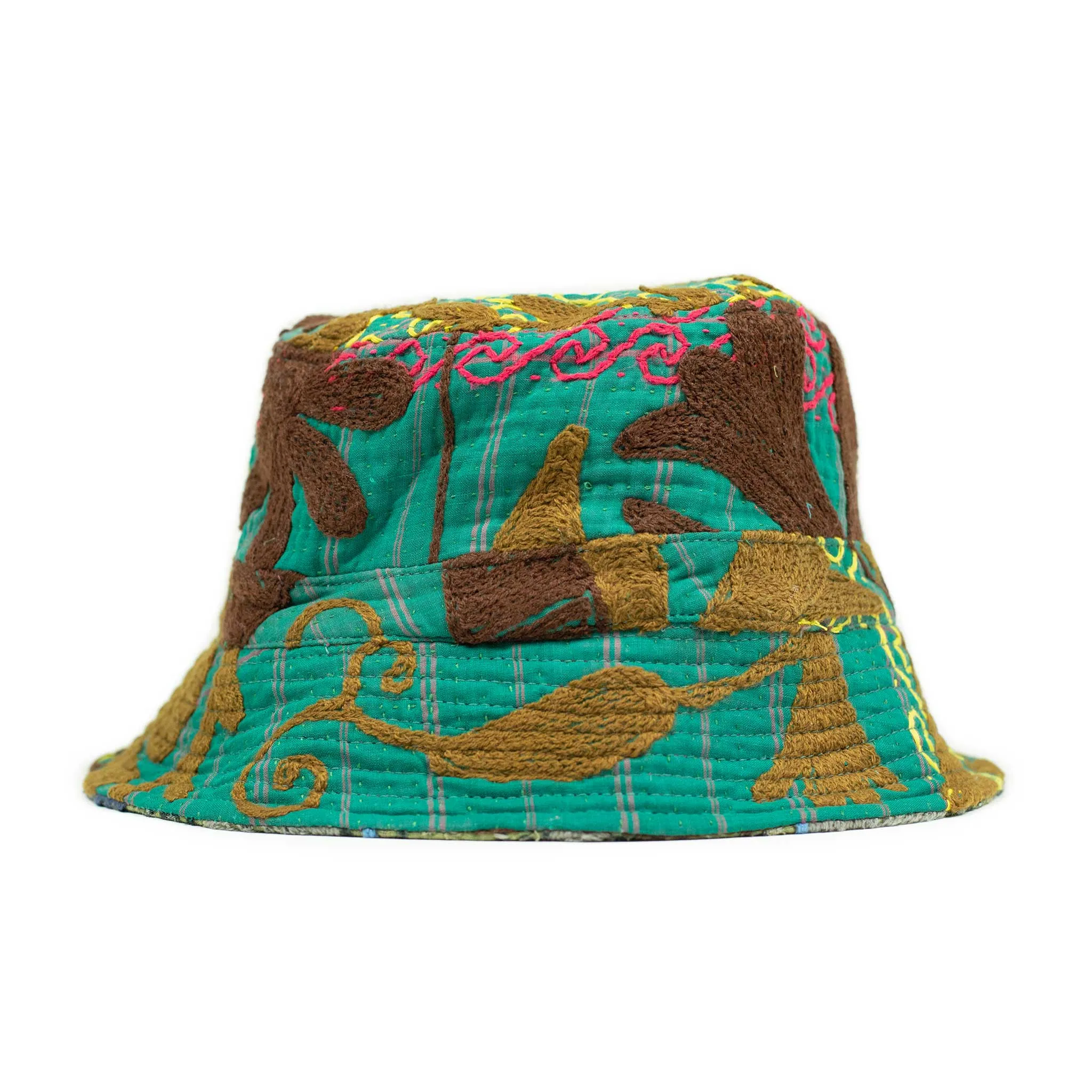 Bucket hat in upcycled hand-embroidered saris and blankets