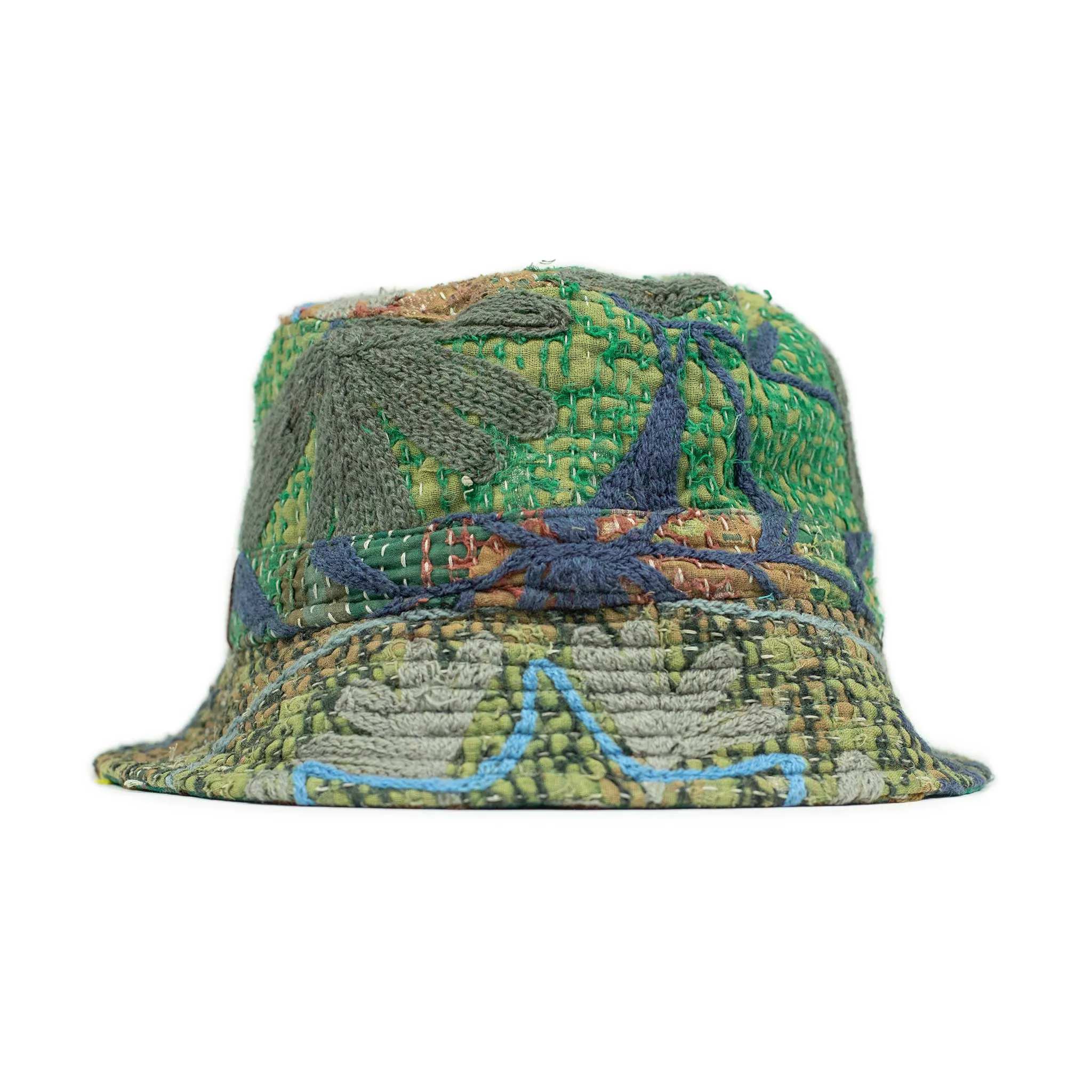 Bucket hat in upcycled hand-embroidered saris and blankets