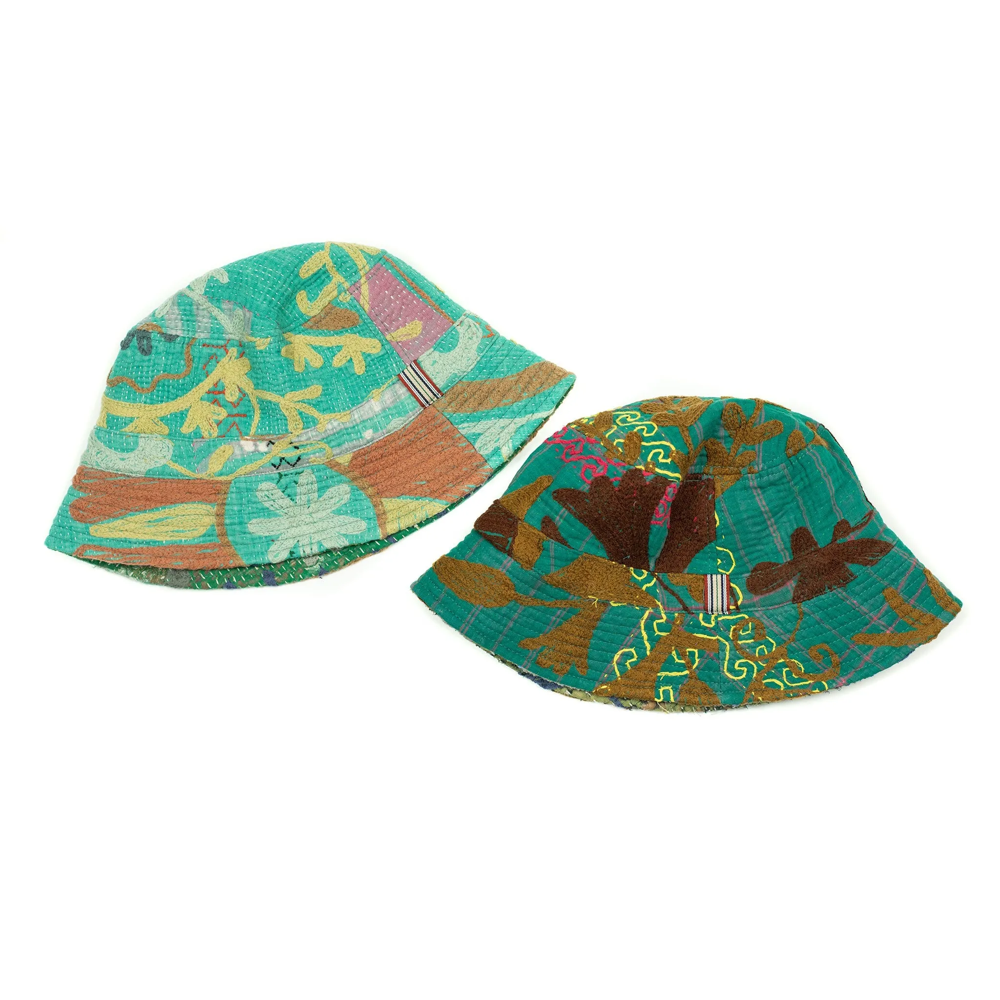 Bucket hat in upcycled hand-embroidered saris and blankets