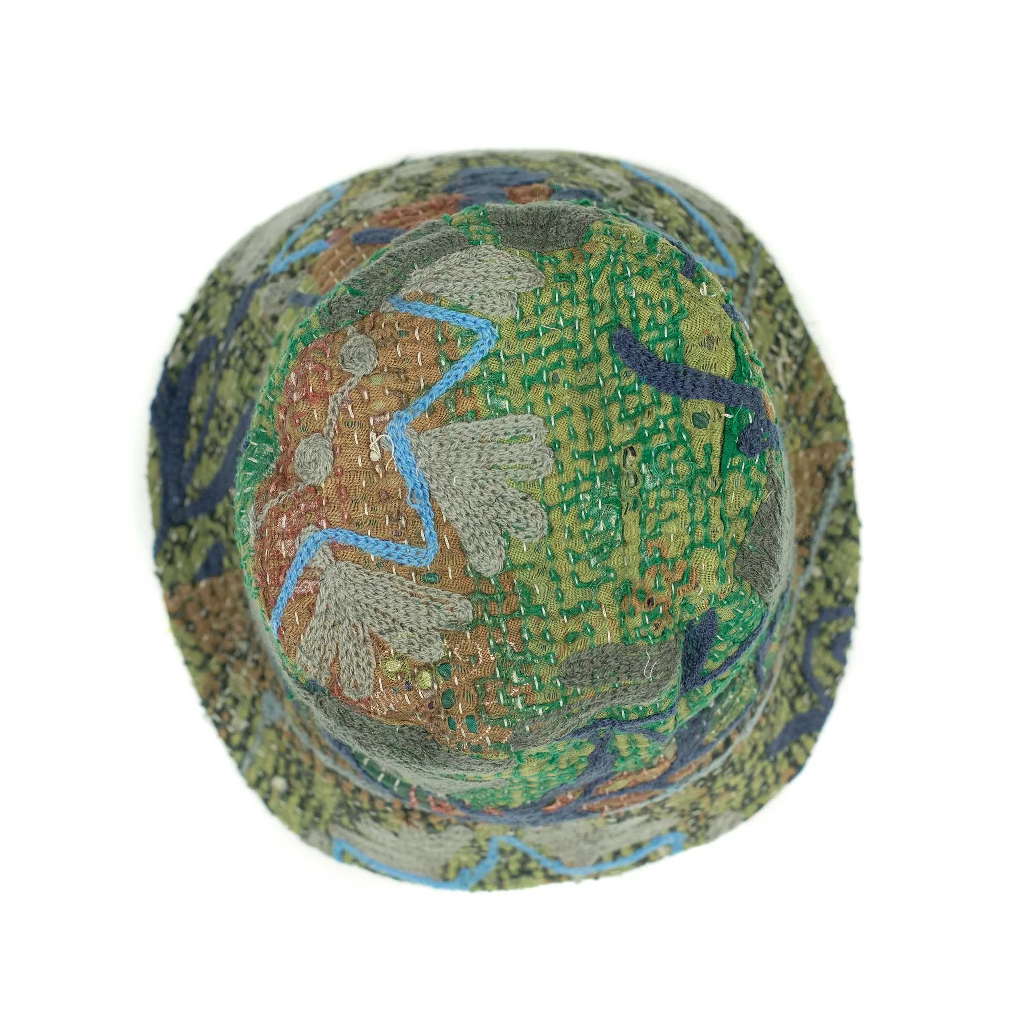 Bucket hat in upcycled hand-embroidered saris and blankets