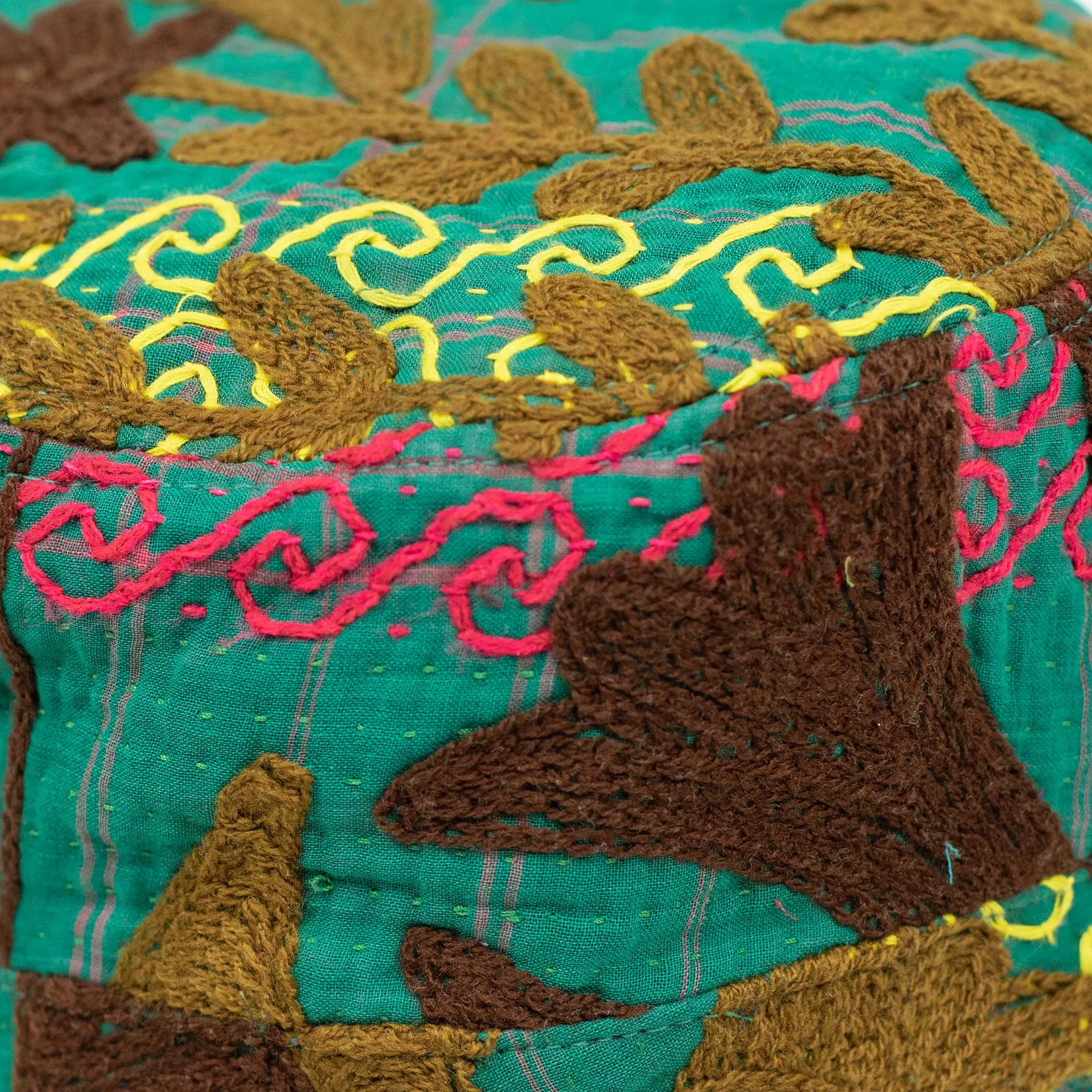 Bucket hat in upcycled hand-embroidered saris and blankets
