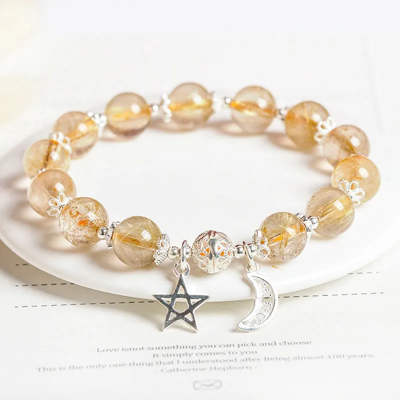 Buddha Stones 925 Sterling Silver Natural Citrine Happiness Moon Star Charm Bracelet