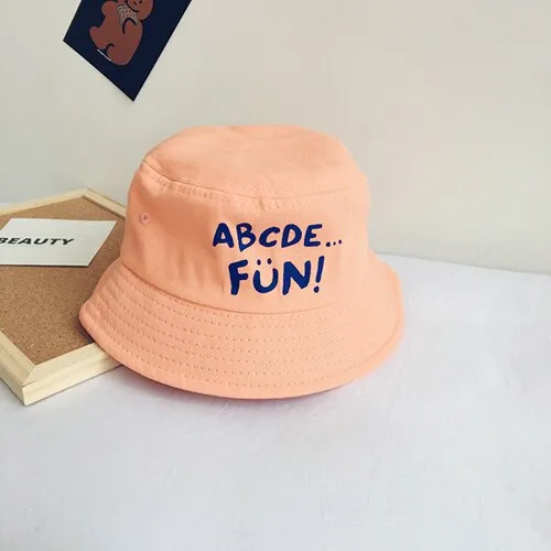 Casual Children's Bucket Hats Letter Decor Cotton Panama Cap Girls Boys Outdoor Beach Sun Hat  Camping Fishing Cap