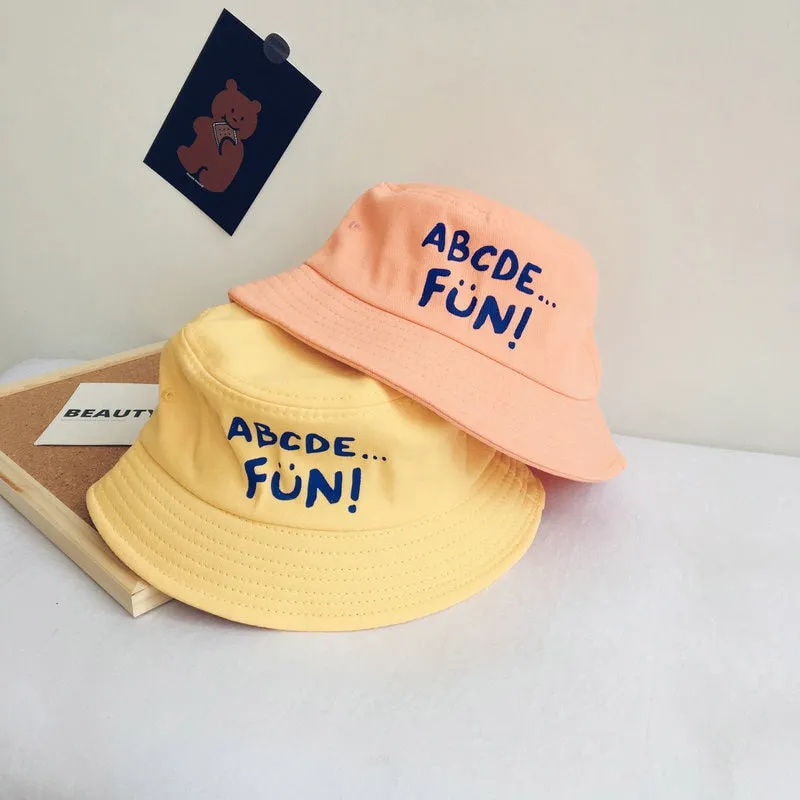 Casual Children's Bucket Hats Letter Decor Cotton Panama Cap Girls Boys Outdoor Beach Sun Hat  Camping Fishing Cap