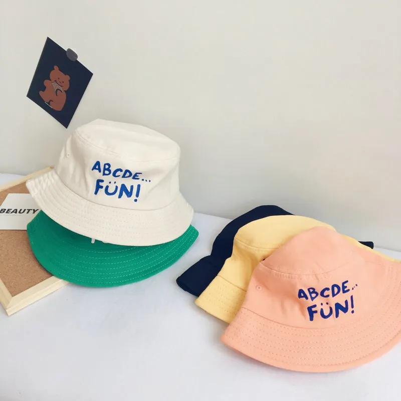 Casual Children's Bucket Hats Letter Decor Cotton Panama Cap Girls Boys Outdoor Beach Sun Hat  Camping Fishing Cap