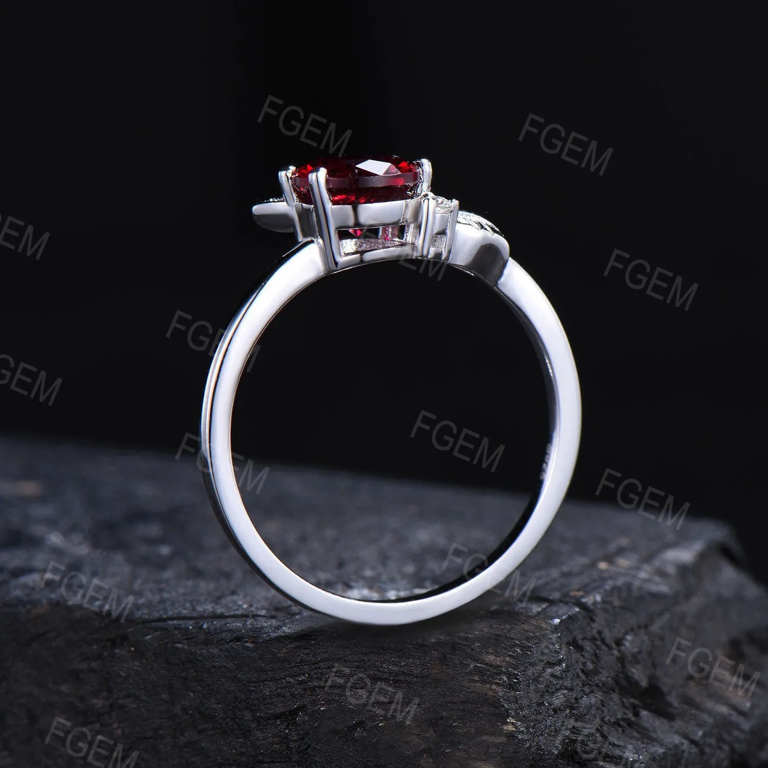 Cat Design Round Ruby Ring Unique Cat Ruby Moissanite Wedding Ring Nature Inspired Leaves Ring July Birthstone Jewelry Gift For Daughter