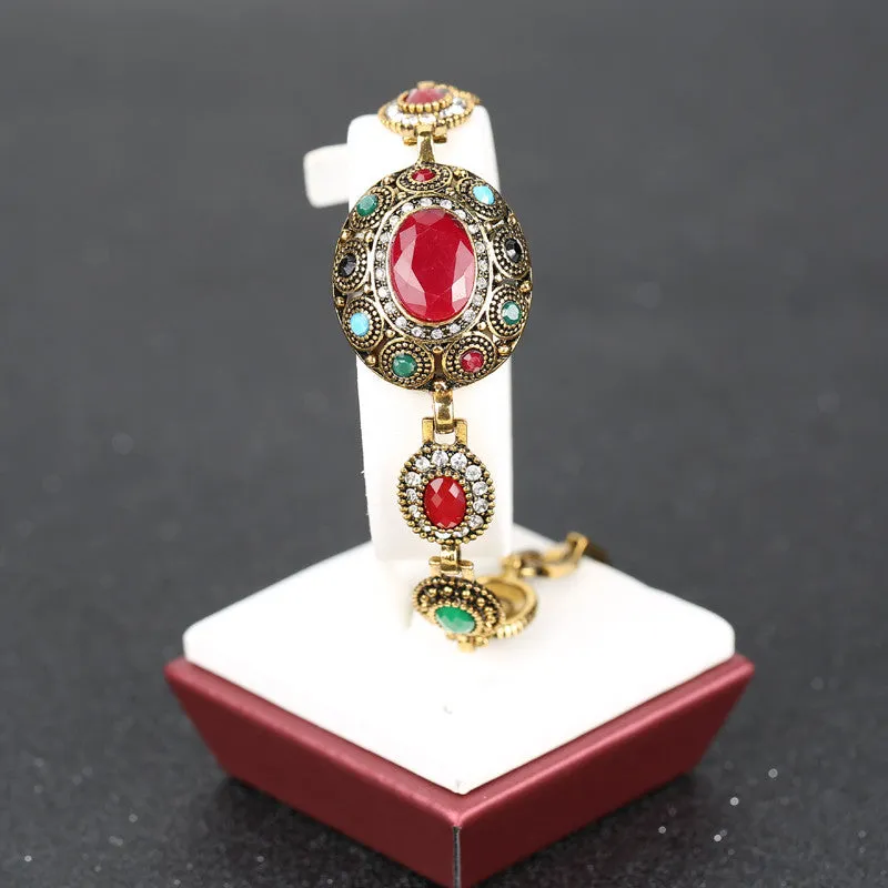 Charm Turkish Jewelry Ellipse Multicolor Resin Austrian Crystals Gold Plated Bracelet For Women Fashion Clothing Accessories