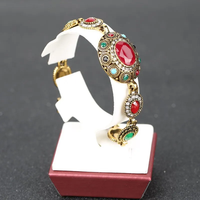 Charm Turkish Jewelry Ellipse Multicolor Resin Austrian Crystals Gold Plated Bracelet For Women Fashion Clothing Accessories