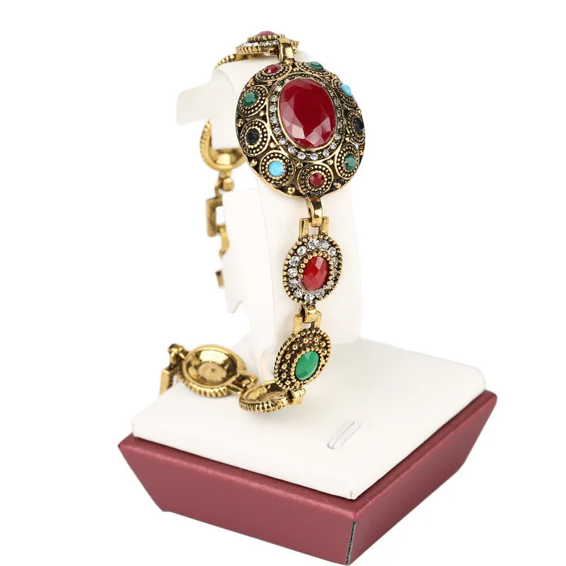 Charm Turkish Jewelry Ellipse Multicolor Resin Austrian Crystals Gold Plated Bracelet For Women Fashion Clothing Accessories