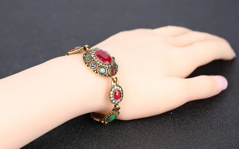 Charm Turkish Jewelry Ellipse Multicolor Resin Austrian Crystals Gold Plated Bracelet For Women Fashion Clothing Accessories