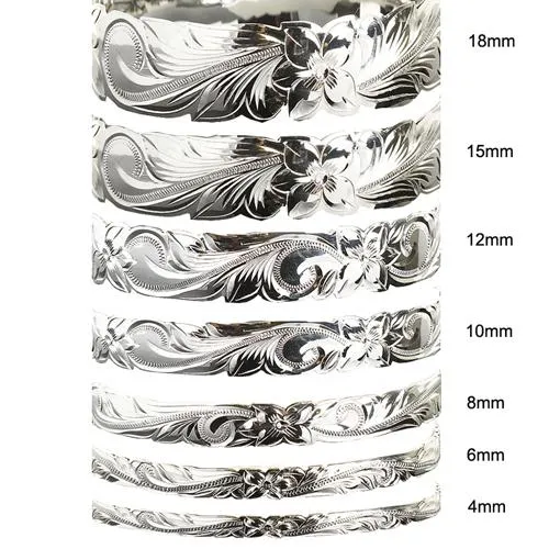 Classic Hawaiian Sterling Silver Scrolling Plumeria Bangle Cut Out Edge