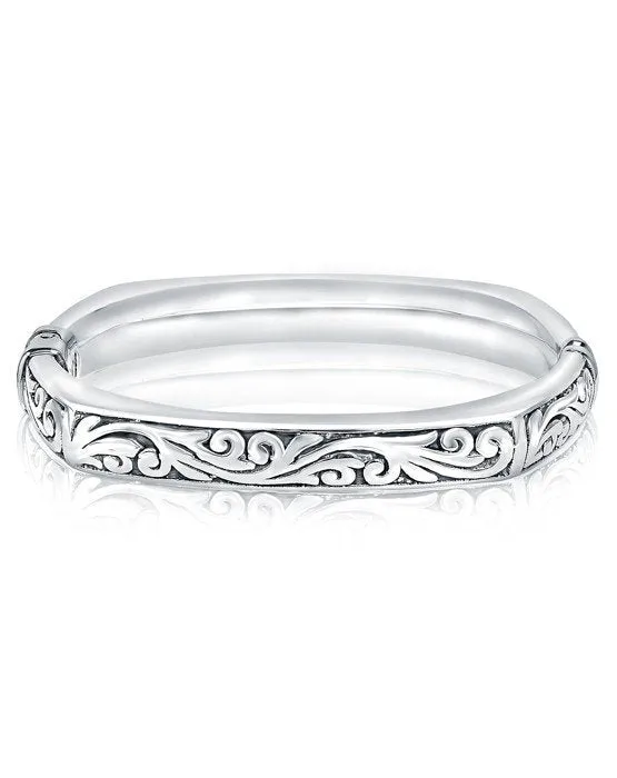 Closed Square Sterling Silver Paisley Bangle