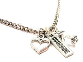 Courage Long Tab Necklace with Small Heart