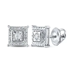Cube Stud Halo Diamond Earrings .925 Sterling Silver