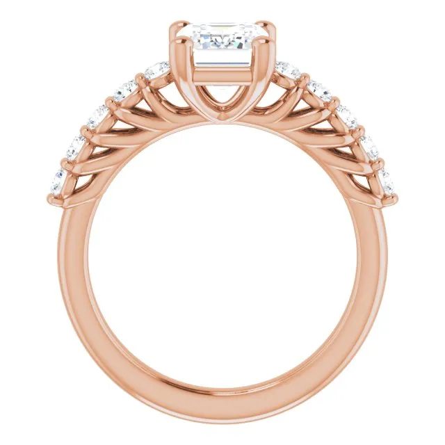 Cubic Zirconia Engagement Ring- The Alaia (Customizable Emerald Cut Style with Round Bar-set Accents)