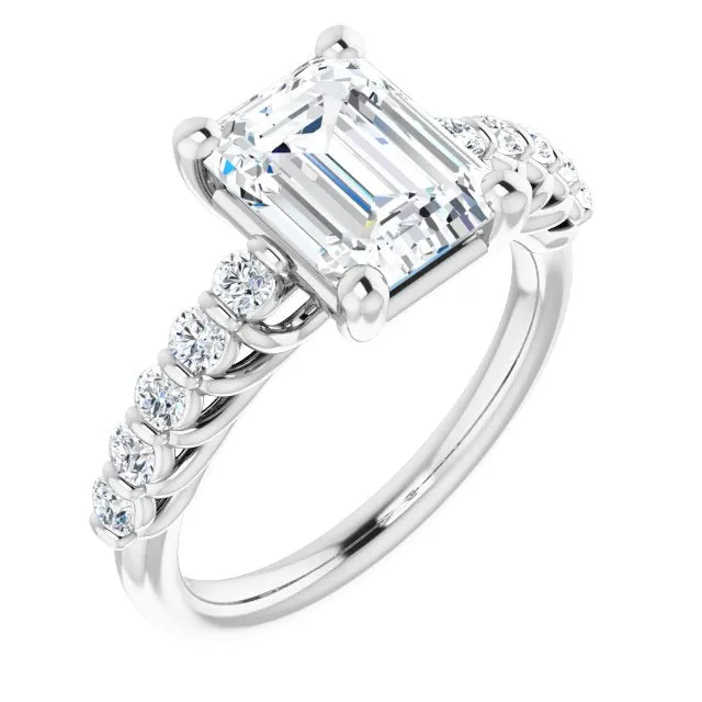 Cubic Zirconia Engagement Ring- The Alaia (Customizable Emerald Cut Style with Round Bar-set Accents)