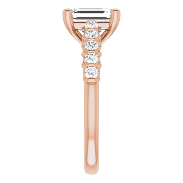 Cubic Zirconia Engagement Ring- The Alaia (Customizable Emerald Cut Style with Round Bar-set Accents)