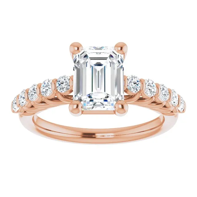 Cubic Zirconia Engagement Ring- The Alaia (Customizable Emerald Cut Style with Round Bar-set Accents)