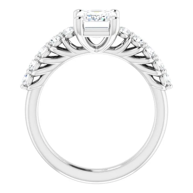 Cubic Zirconia Engagement Ring- The Alaia (Customizable Emerald Cut Style with Round Bar-set Accents)