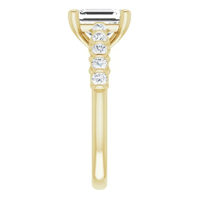 Cubic Zirconia Engagement Ring- The Alaia (Customizable Emerald Cut Style with Round Bar-set Accents)