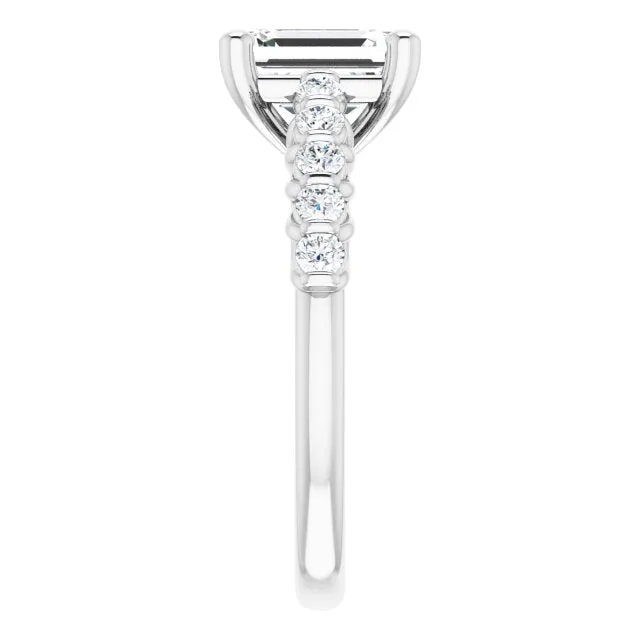 Cubic Zirconia Engagement Ring- The Alaia (Customizable Emerald Cut Style with Round Bar-set Accents)