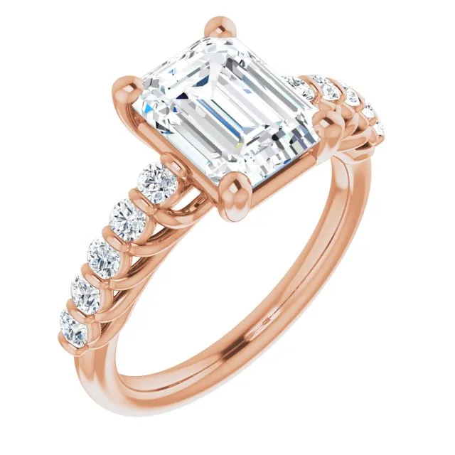Cubic Zirconia Engagement Ring- The Alaia (Customizable Emerald Cut Style with Round Bar-set Accents)