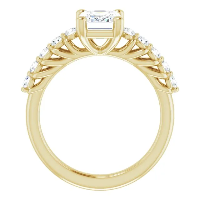 Cubic Zirconia Engagement Ring- The Alaia (Customizable Emerald Cut Style with Round Bar-set Accents)