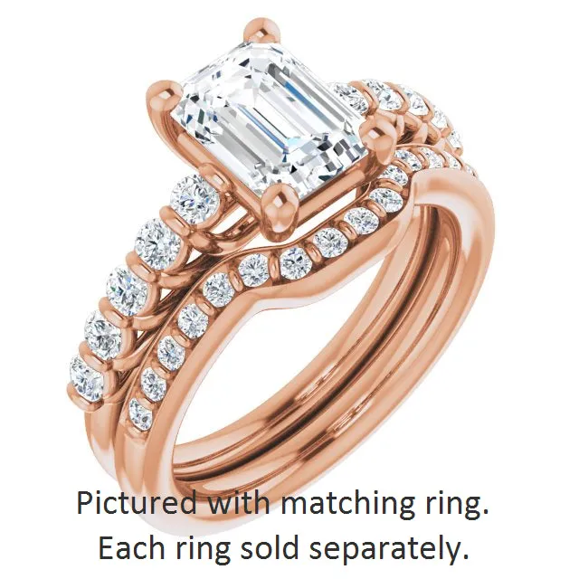 Cubic Zirconia Engagement Ring- The Alaia (Customizable Emerald Cut Style with Round Bar-set Accents)
