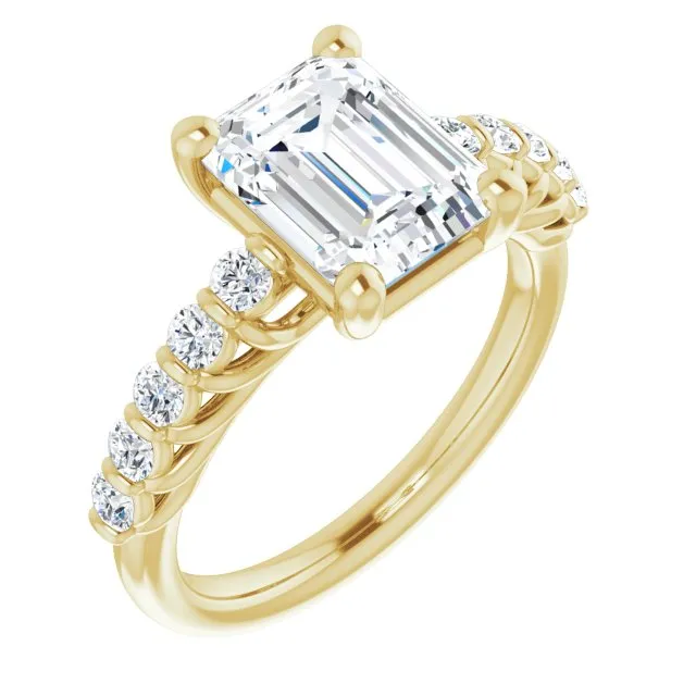 Cubic Zirconia Engagement Ring- The Alaia (Customizable Emerald Cut Style with Round Bar-set Accents)