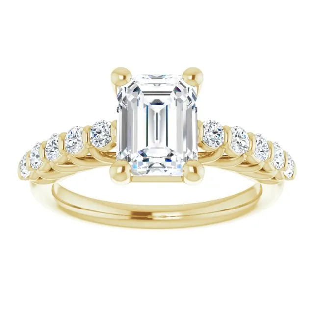Cubic Zirconia Engagement Ring- The Alaia (Customizable Emerald Cut Style with Round Bar-set Accents)