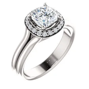 Cubic Zirconia Engagement Ring- The Bebi (Customizable Cathedral-Halo Cushion Cut Design with Wide Split Band)