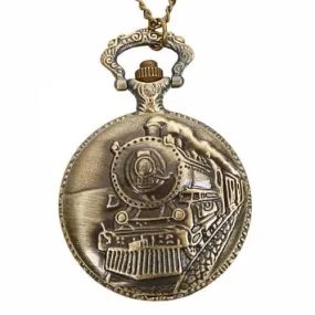 DEFFRUN Vintage Train Pattern Retro Bronze Quartz Pocket Watch