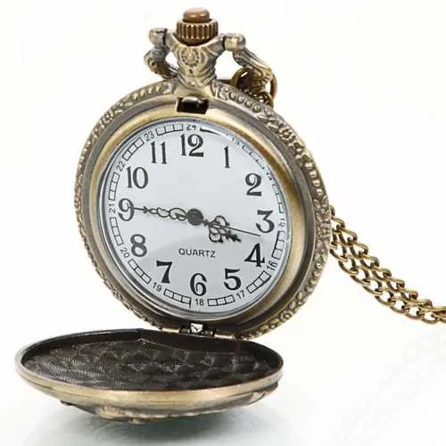 DEFFRUN Vintage Train Pattern Retro Bronze Quartz Pocket Watch