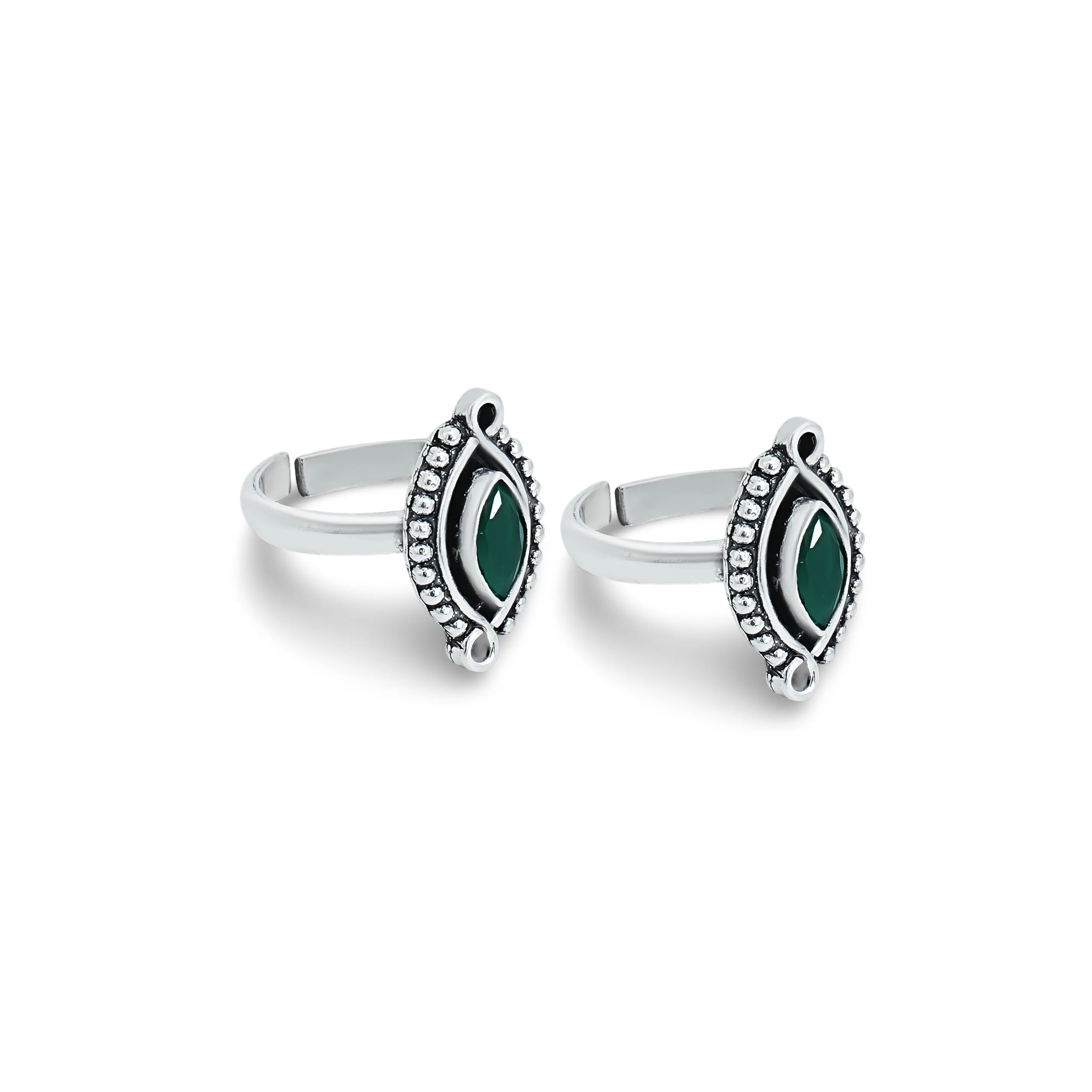 Delightful Green Cut Stone Silver Toe Rings